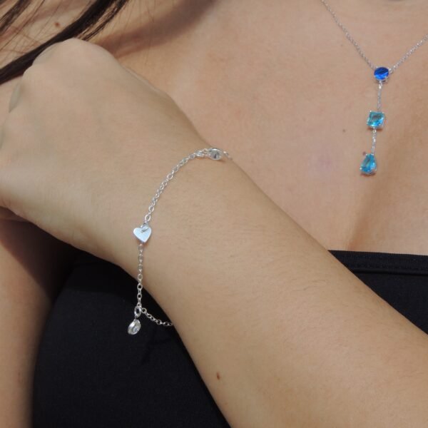 Pulseira Corações Lisos e Pontos de Luz Pendurados - Prata 925 - Image 2