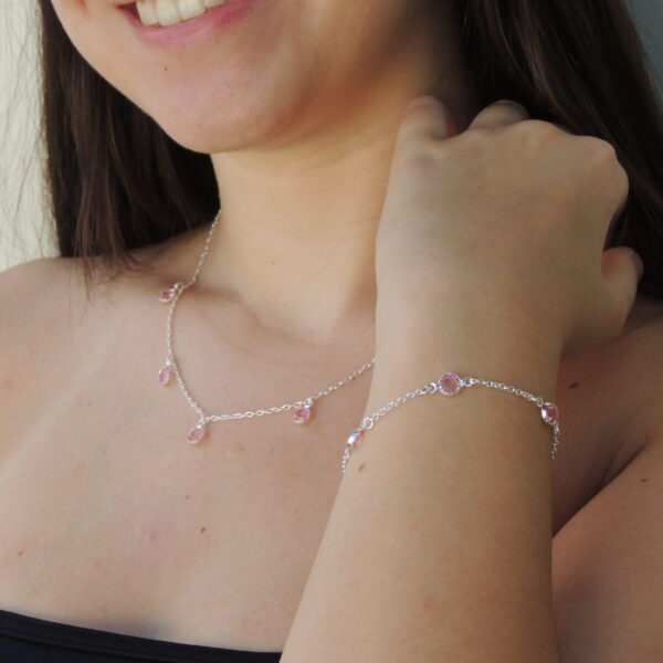 Pulseira Zircônias Rosas - Prata 925 - Image 2