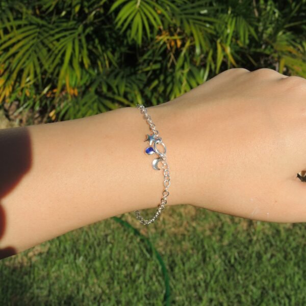 Pulseira Patuá com Ponto de Luz, Estrela e Lua - Prata 925 - Image 2