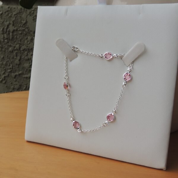 Pulseira Zircônias Rosas - Prata 925