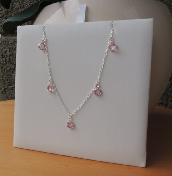 Colar Zircônias Rosas - Prata 925