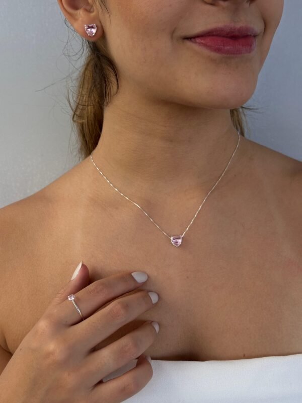 Conjunto Coração Zircônia Rosa - Prata 925 - Image 3