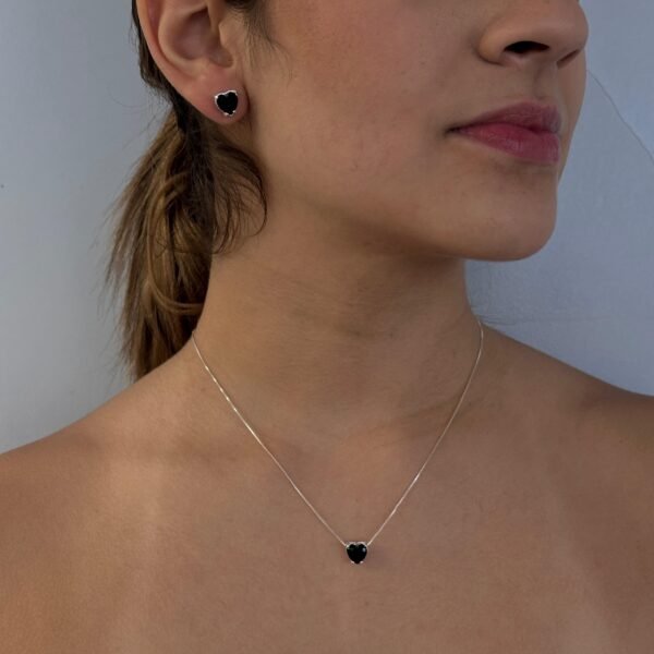 Conjunto Coração Zircônia Preto - Prata 925 - Image 2