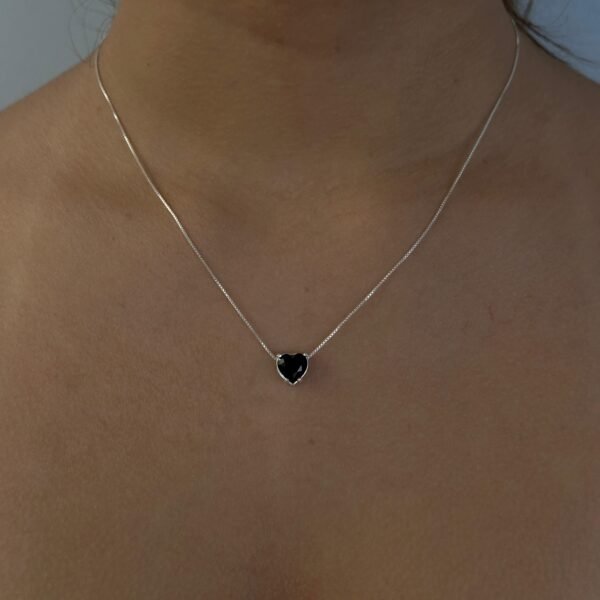 Conjunto Coração Zircônia Preto - Prata 925 - Image 3